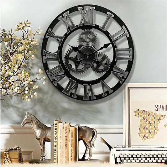 Vintage Wooden Wall Clock – Stylish Industrial Decor for Home Office