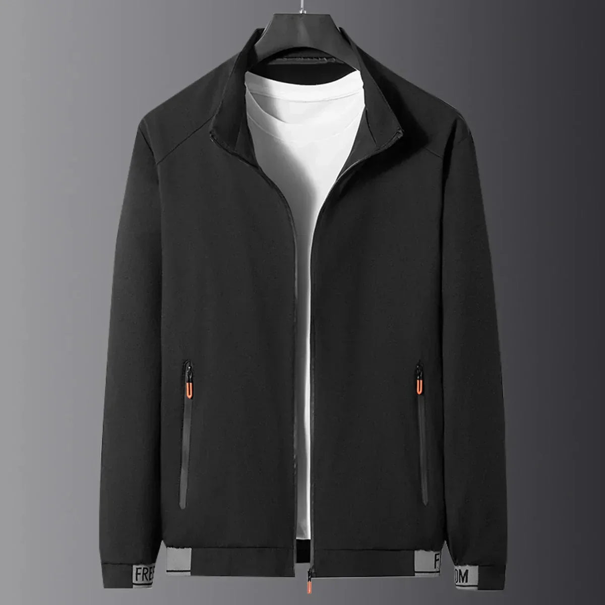 Men's Windproof Jacket – Black Intermediate Jacket with Stand-Up Collar