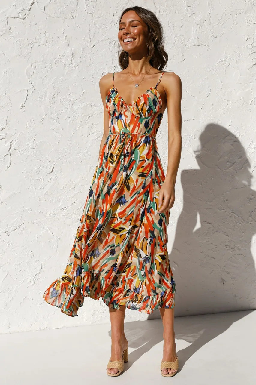 Colorful Dress for Women – Elegant Floral Print Summer Dress