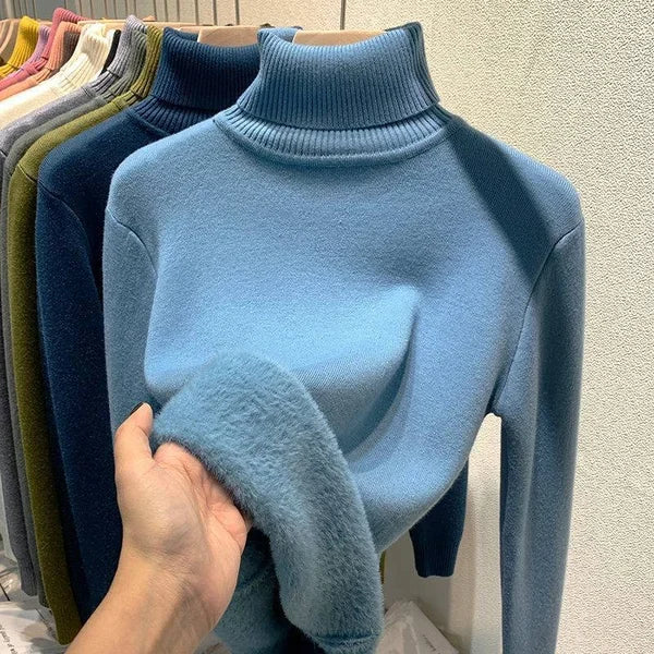 Turtleneck Fleece Sweater Women – Cozy Warm Pullover for Winter