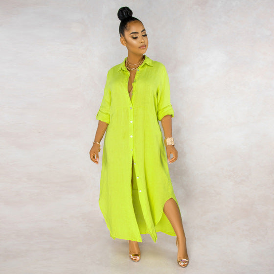 Shirt Dress Set Women – Elegant Casual Dress with Belted Waist and Pockets