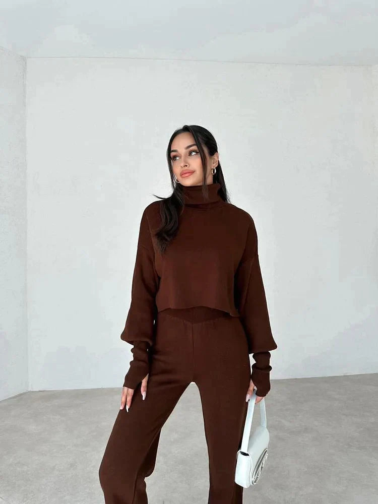 Knitted Turtleneck Jumpsuit – Women's Stylish Knitwear for Casual or Dressy Occasions