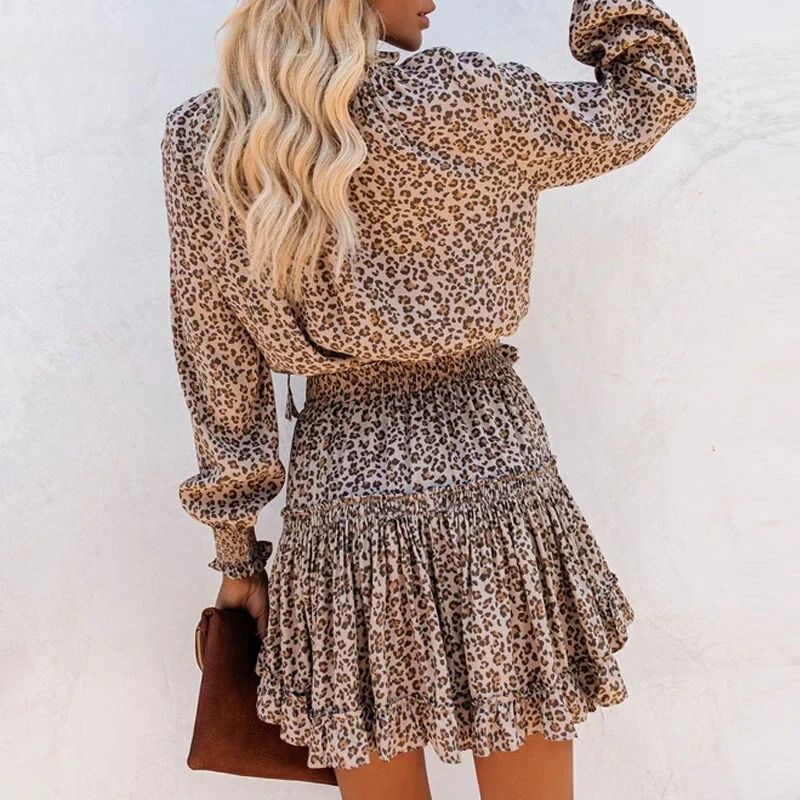 Leopard Print Dress – Elegant Women's Midi Dress for Casual or Party Wear