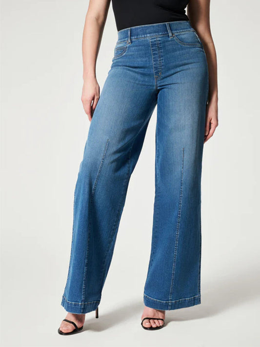 Wide Leg Pull-On Jeans – Comfortable Stretch Denim for Women