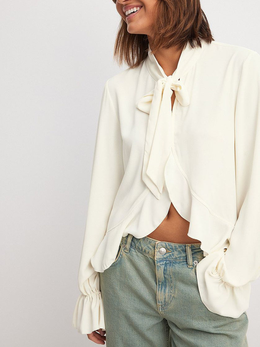 Ruffle Tie Blouse – Stylish Off-White Top for Women