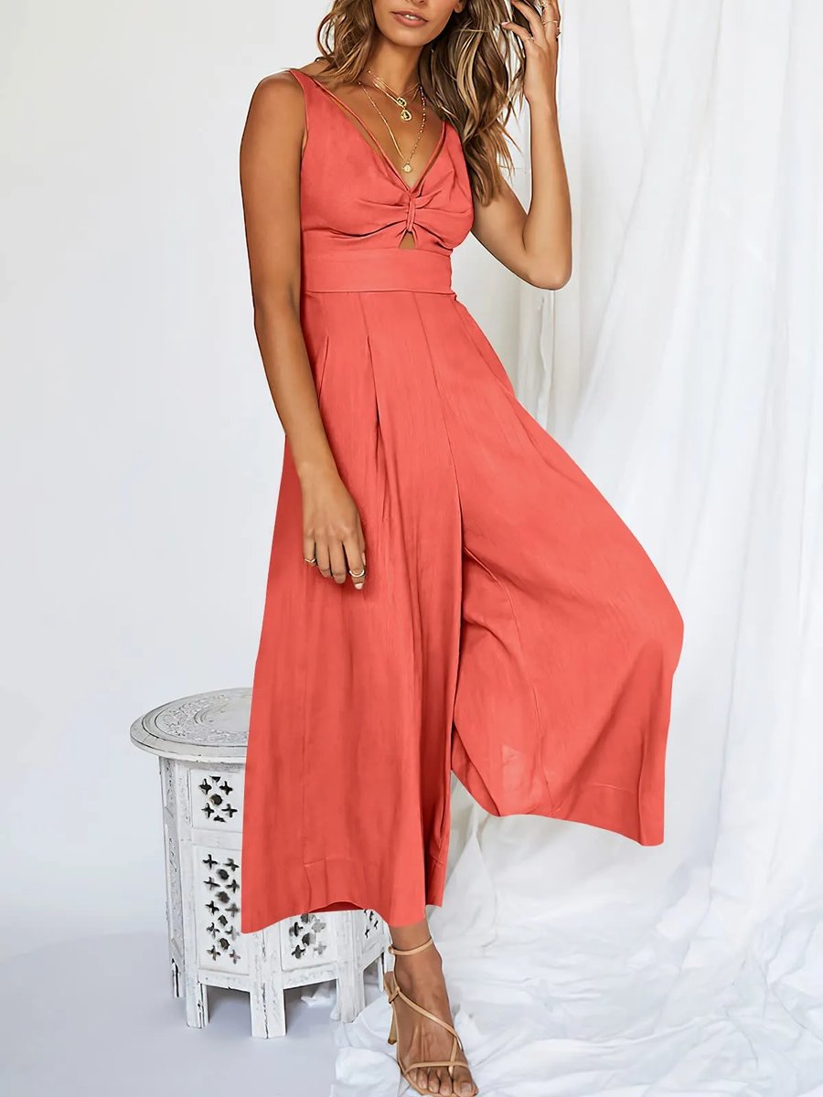 High-Waisted Jumpsuit – V-Neck Elegant Women's Outfit