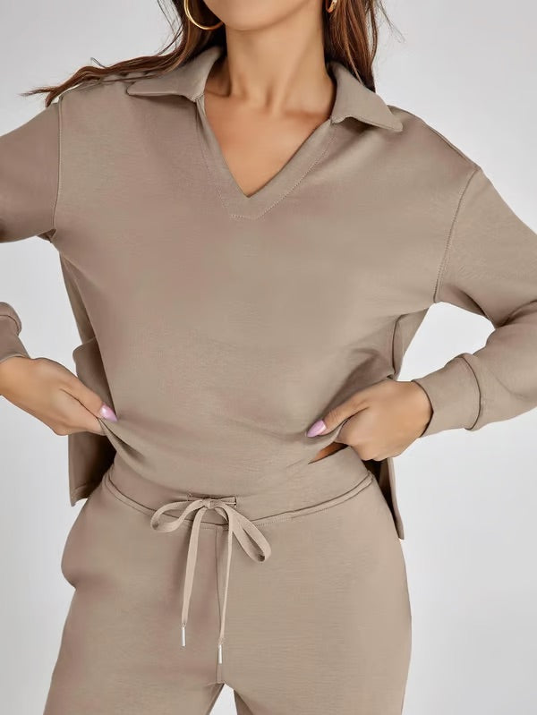 Casual Long Sleeve Set Women – Stylish 2-Piece Lounge Outfit