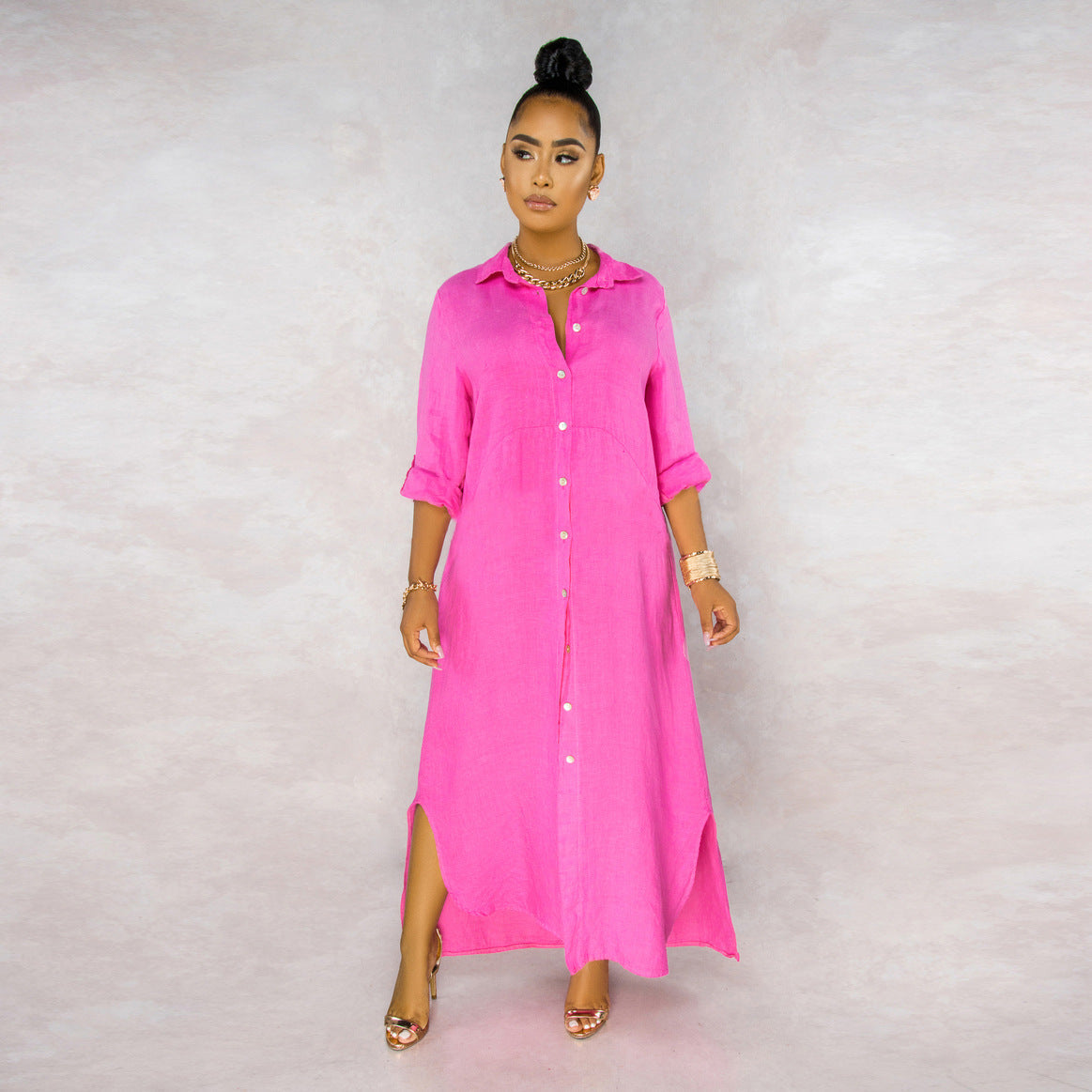 Shirt Dress Set Women – Elegant Casual Dress with Belted Waist and Pockets