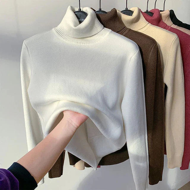 Turtleneck Fleece Sweater Women – Cozy Warm Pullover for Winter