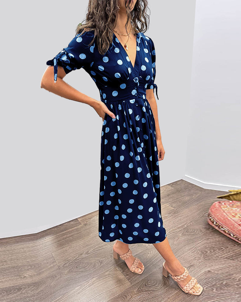 Polka Dot Dress – V-Neck Elegant Women's Dress for Parties