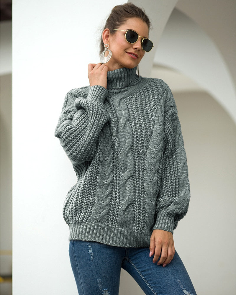 Knitted Turtleneck Sweater Women – Cozy Warm Pullover for Winter Fashion