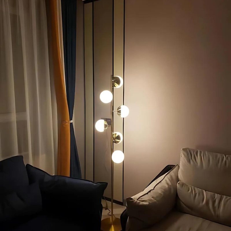 LED Floor Lamp Gold – Modern Table Lamp with Glass Balls for Home Decor