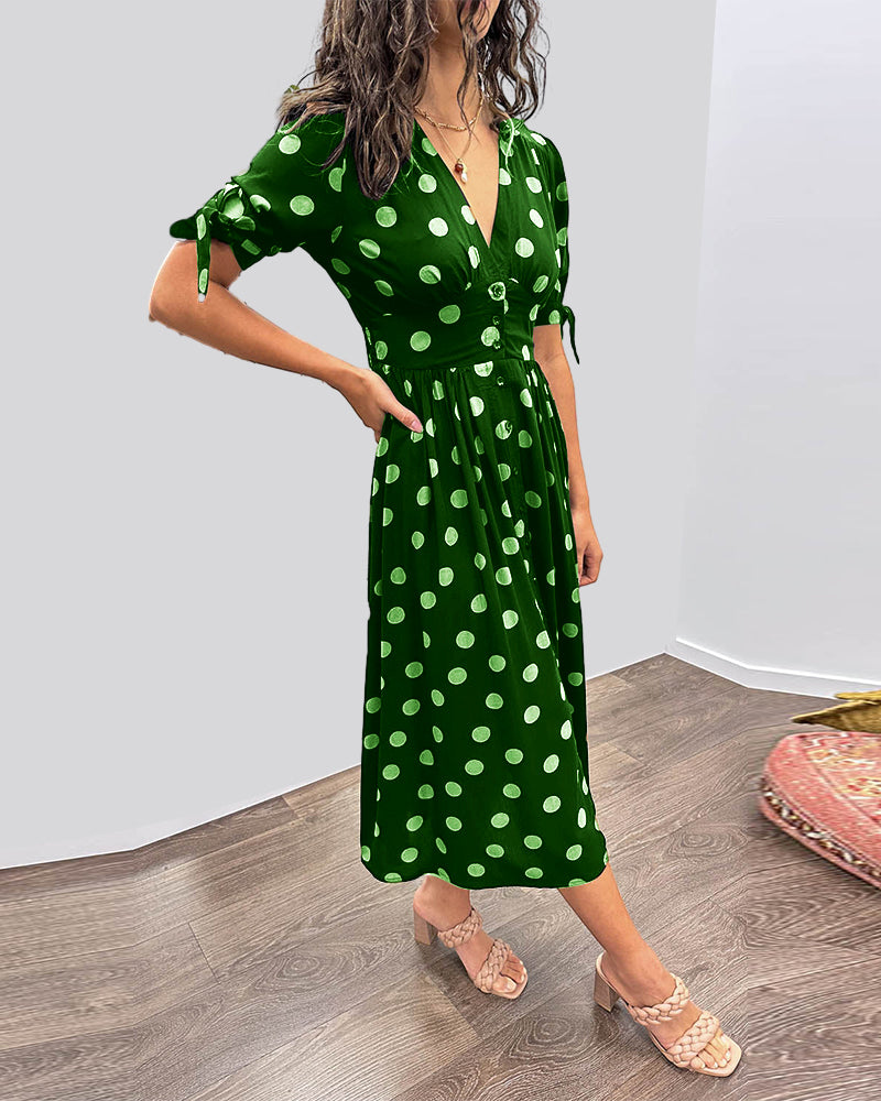 Polka Dot Dress – V-Neck Elegant Women's Dress for Parties