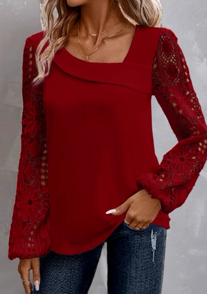 Light Lace Top Women – Long Sleeve Paisley Blouse for Casual Wear