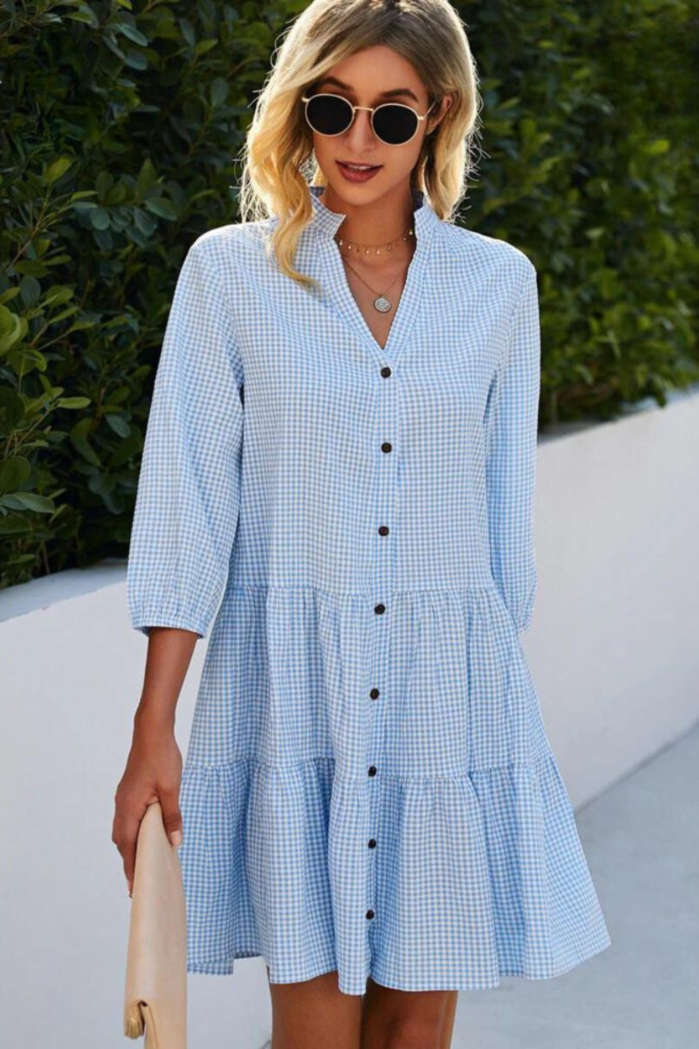 Checked Dress V-Neck – Stylish Casual Dress for Women