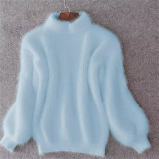 Vintage Angora Pullover Sweater – Loose Knit Solid Color Knitwear