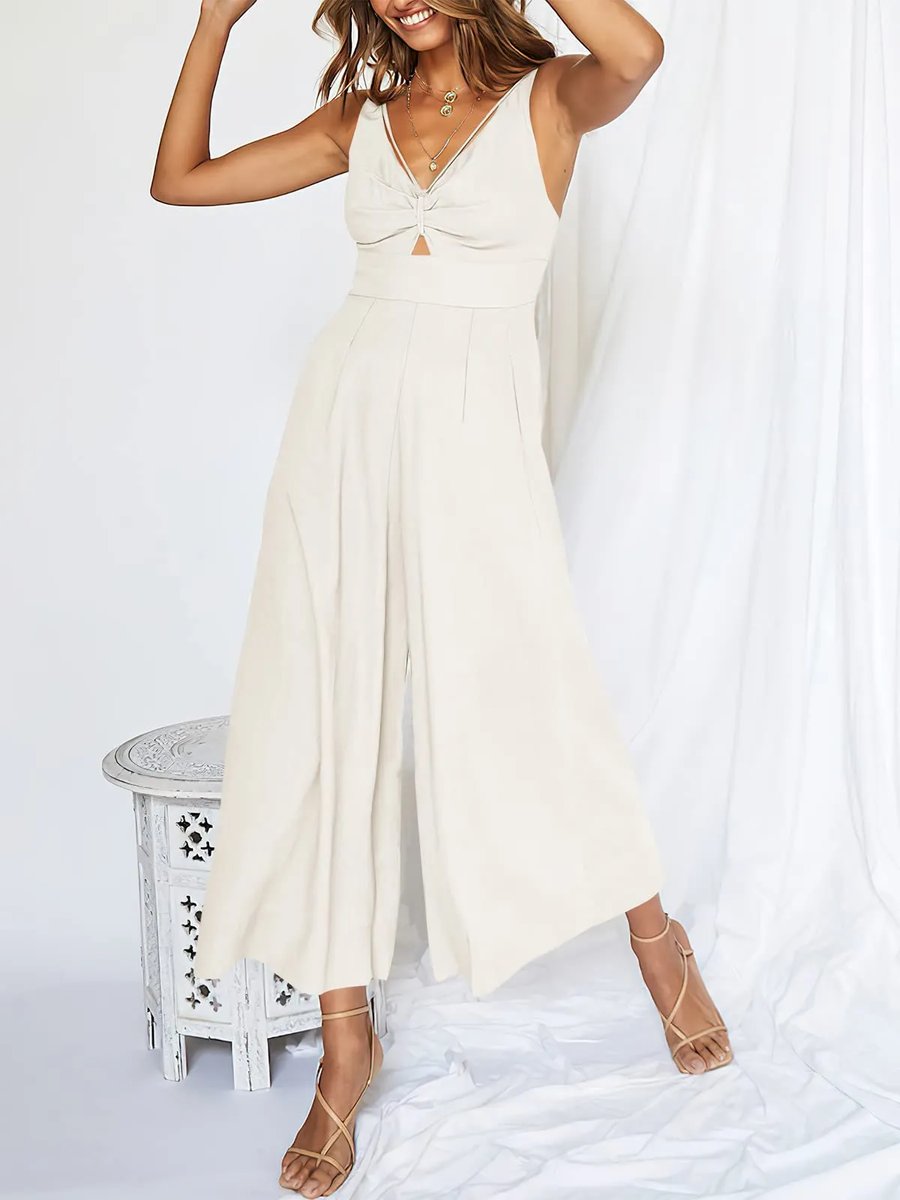 High-Waisted Jumpsuit – V-Neck Elegant Women's Outfit