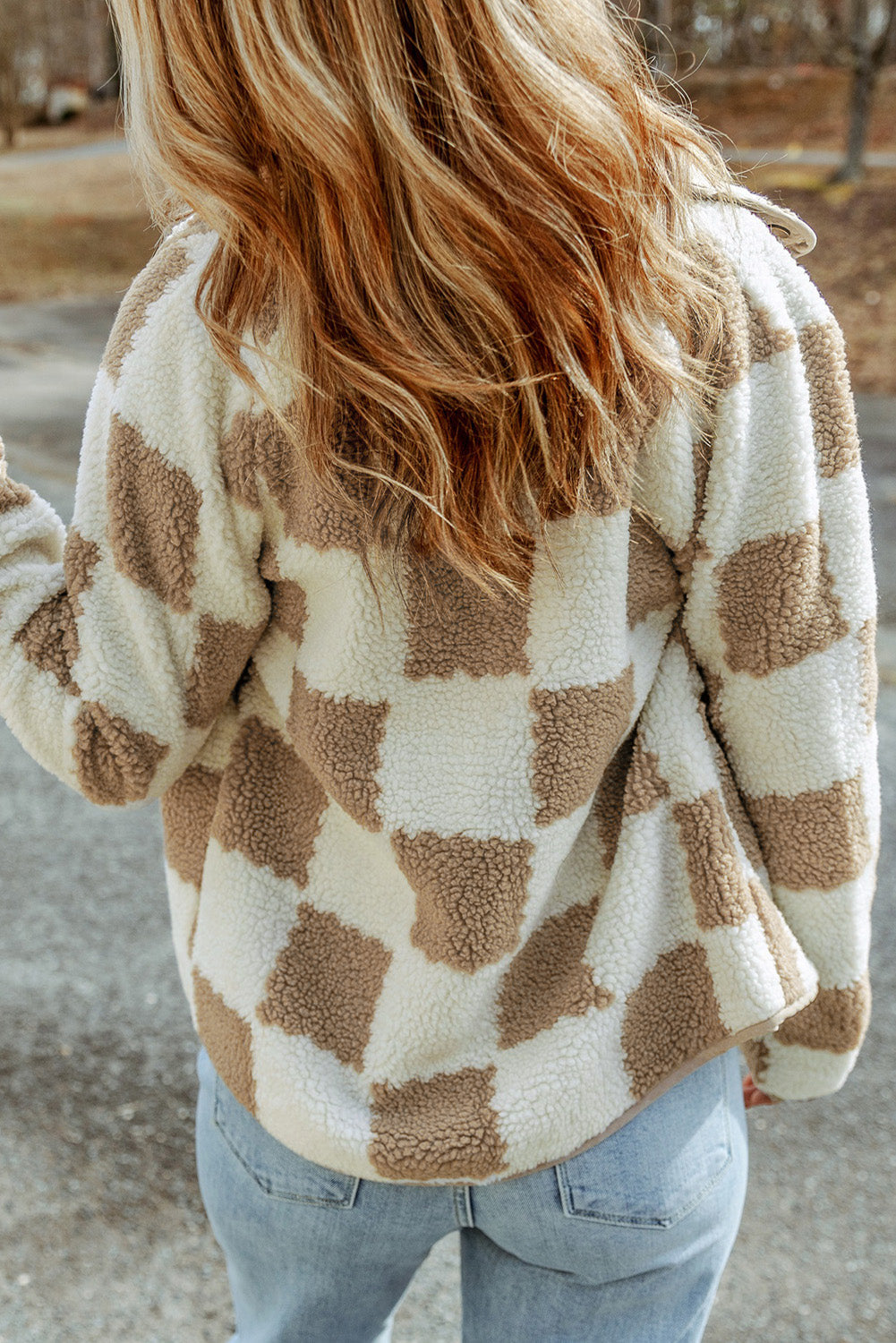 Brown Sherpa Jacket – Checked Cozy Outerwear for Women