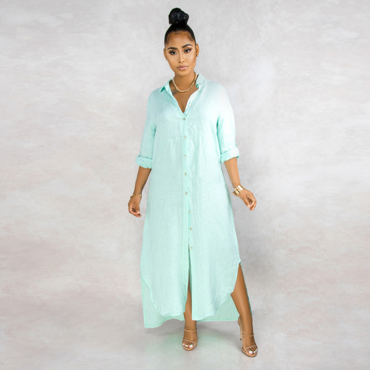 Shirt Dress Set Women – Elegant Casual Dress with Belted Waist and Pockets