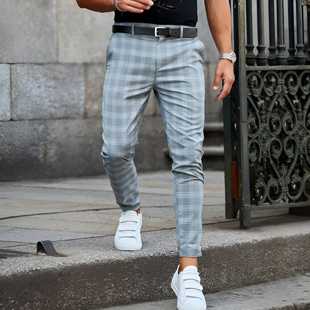 Men's Slim Fit Trousers – Elegant Check Pattern Dress Pants