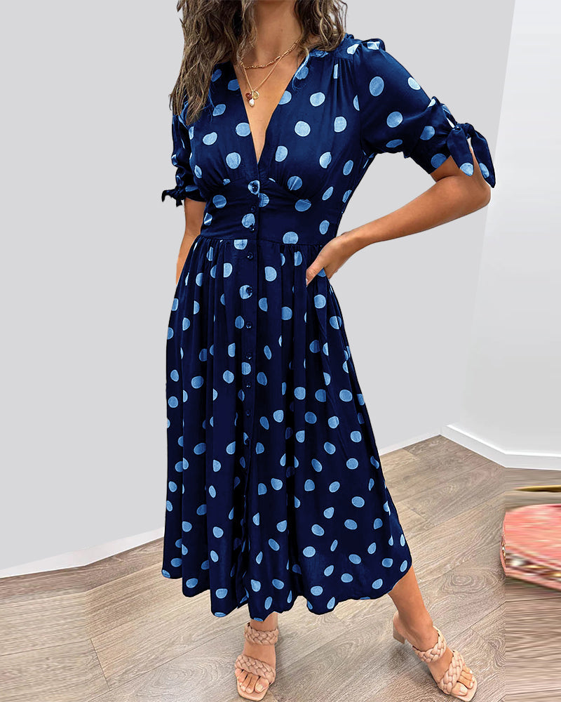 Polka Dot Dress – V-Neck Elegant Women's Dress for Parties