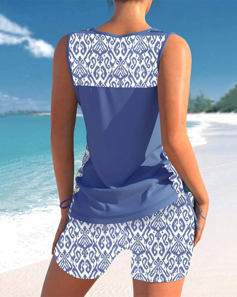 Tankini Set Women – Geometric Pattern Swimwear for Beach