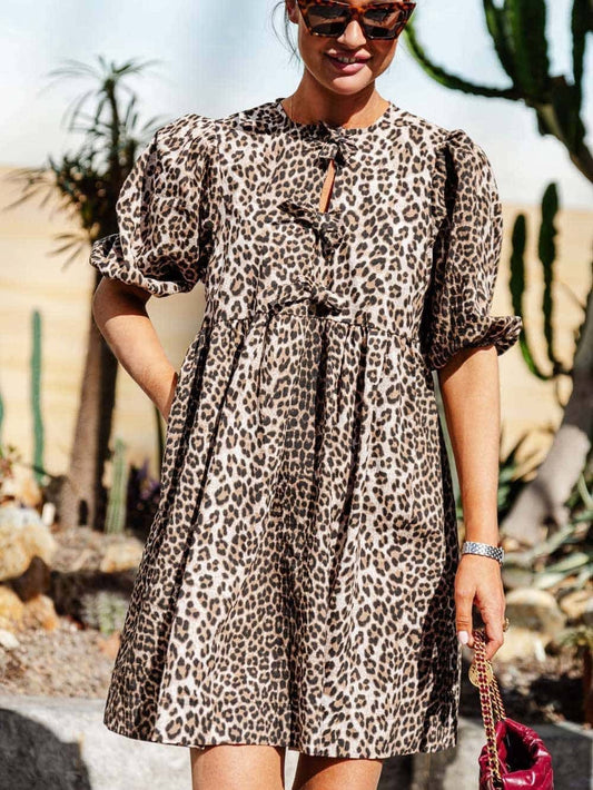 Leopard Print Dress – Women's Elegant Midi Dress for Parties