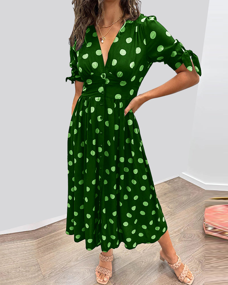 Polka Dot Dress – V-Neck Elegant Women's Dress for Parties