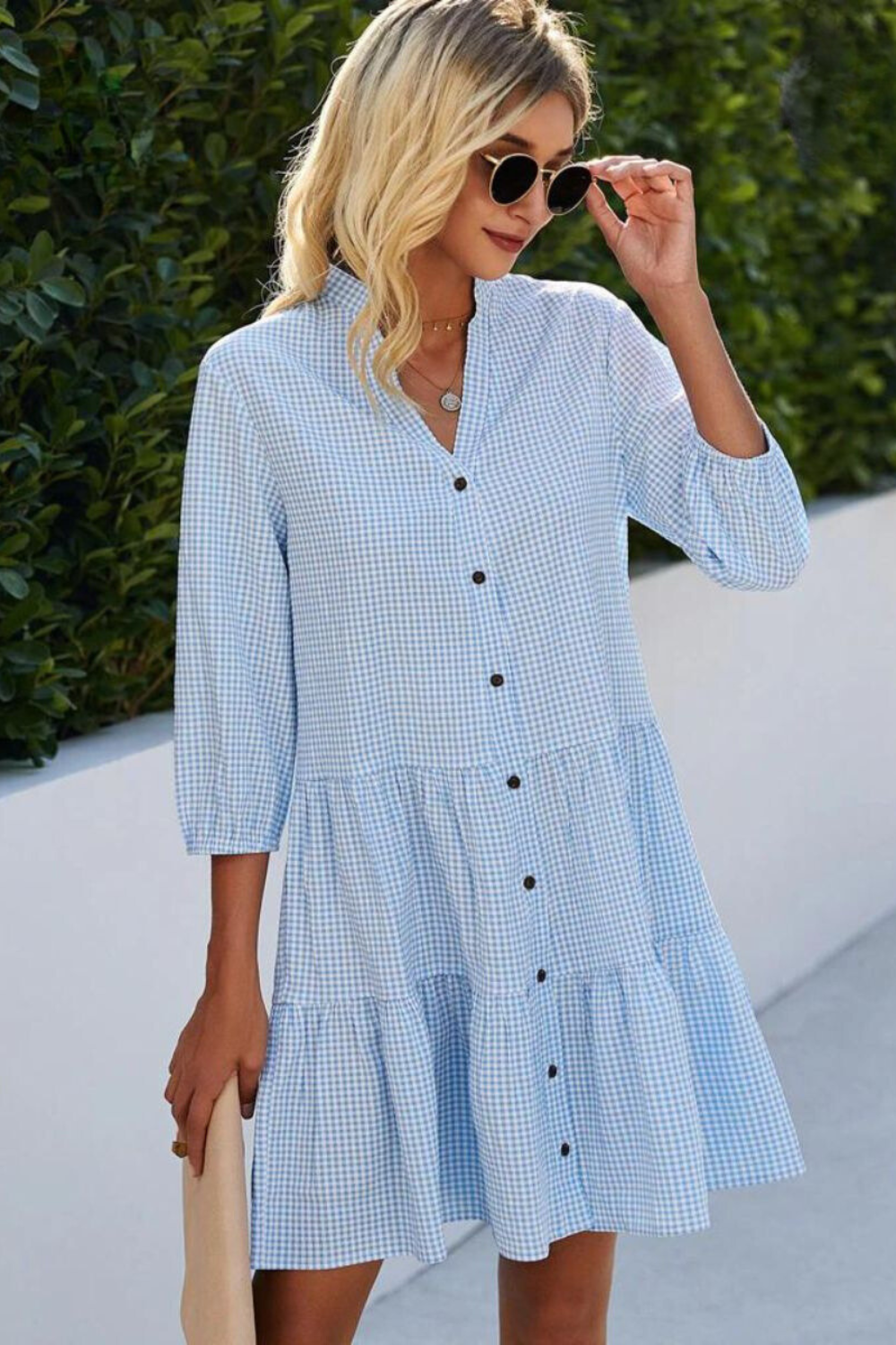 Checked Dress V-Neck – Stylish Casual Dress for Women