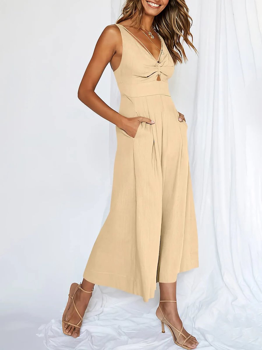 High-Waisted Jumpsuit – V-Neck Elegant Women's Outfit