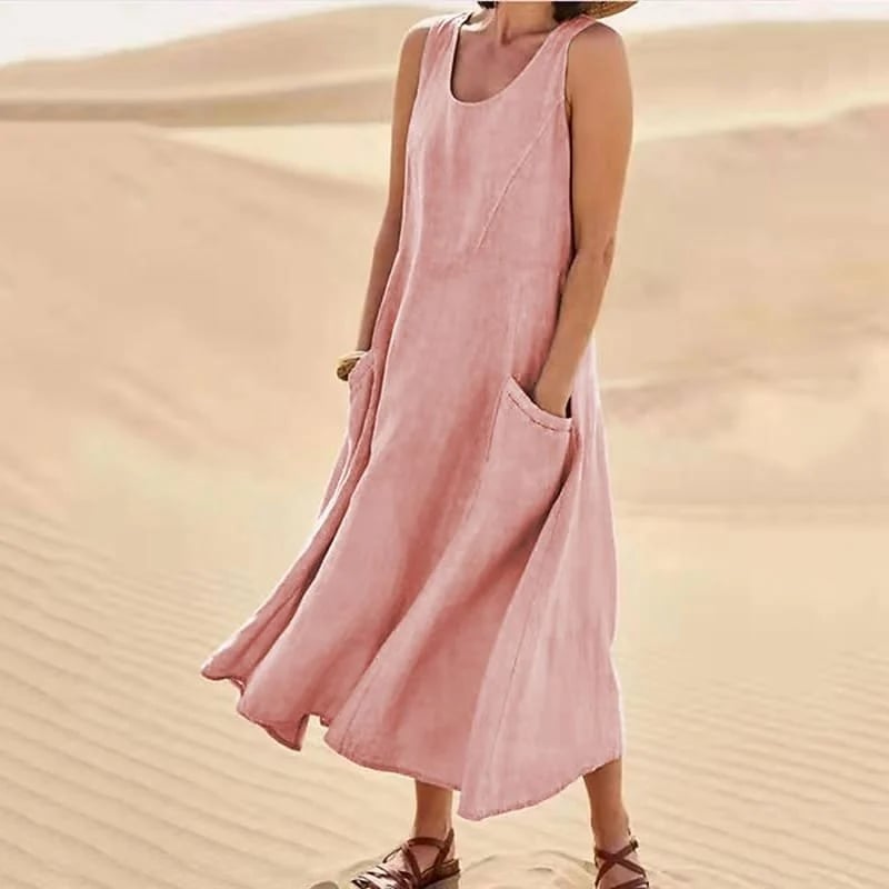 Women's Sleeveless Cotton Dress with Pockets – Casual Chic Summer Dress