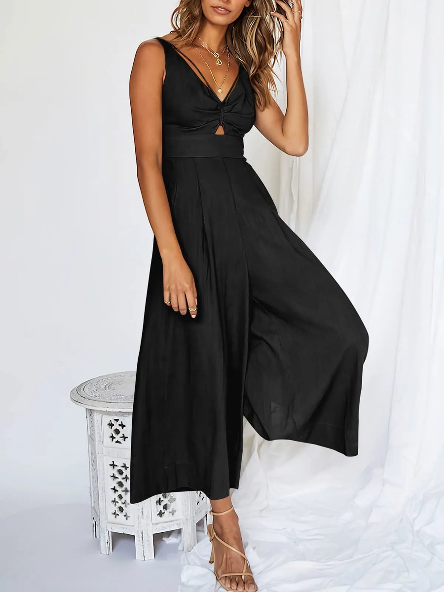 High-Waisted Jumpsuit – V-Neck Elegant Women's Outfit