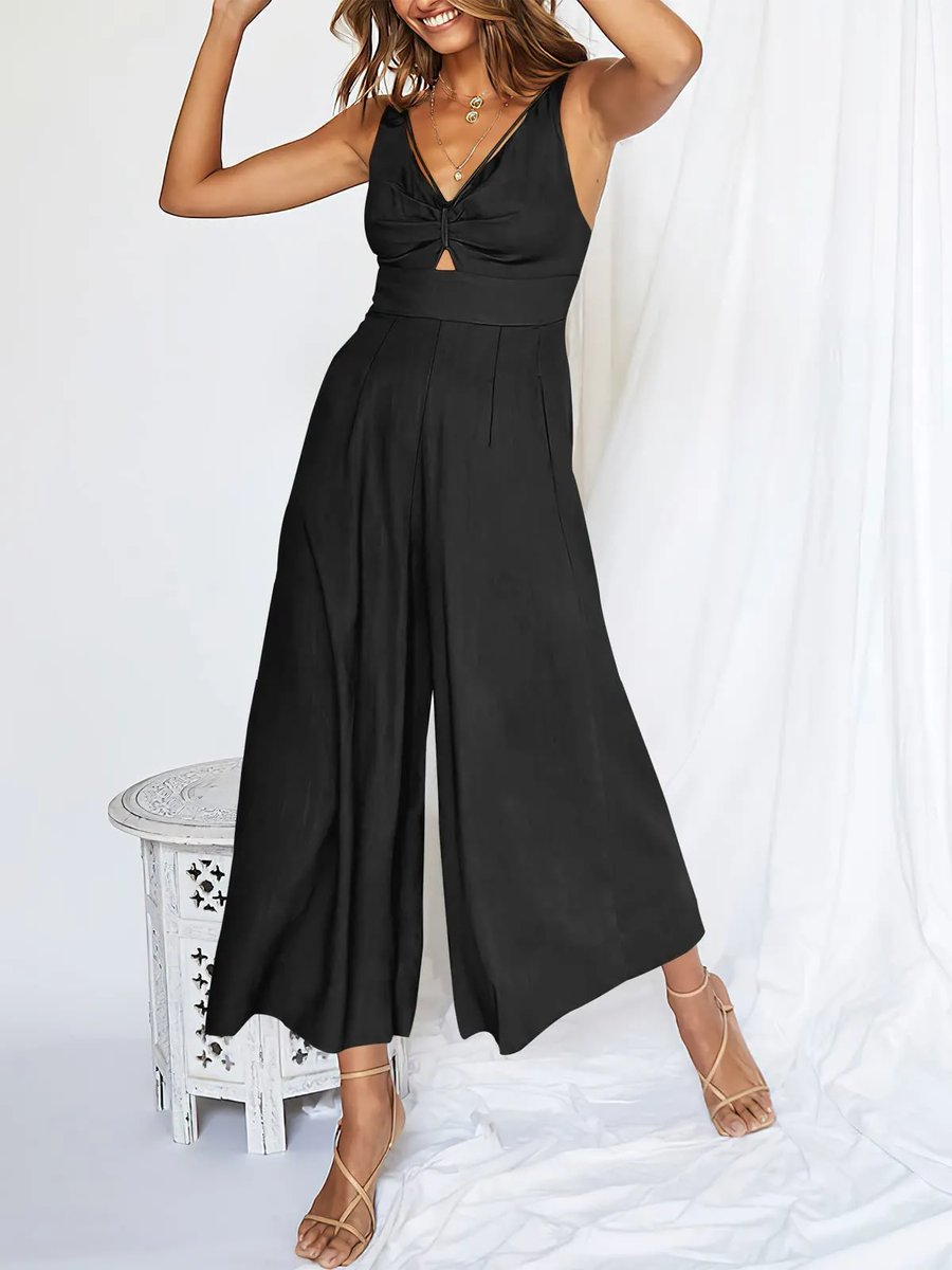 High-Waisted Jumpsuit – V-Neck Elegant Women's Outfit