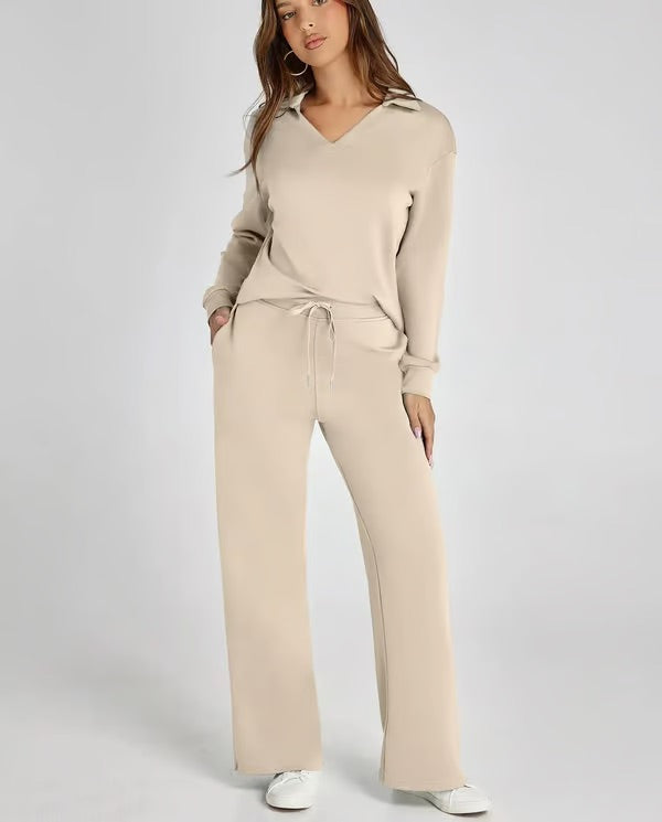 Casual Long Sleeve Set Women – Stylish 2-Piece Lounge Outfit