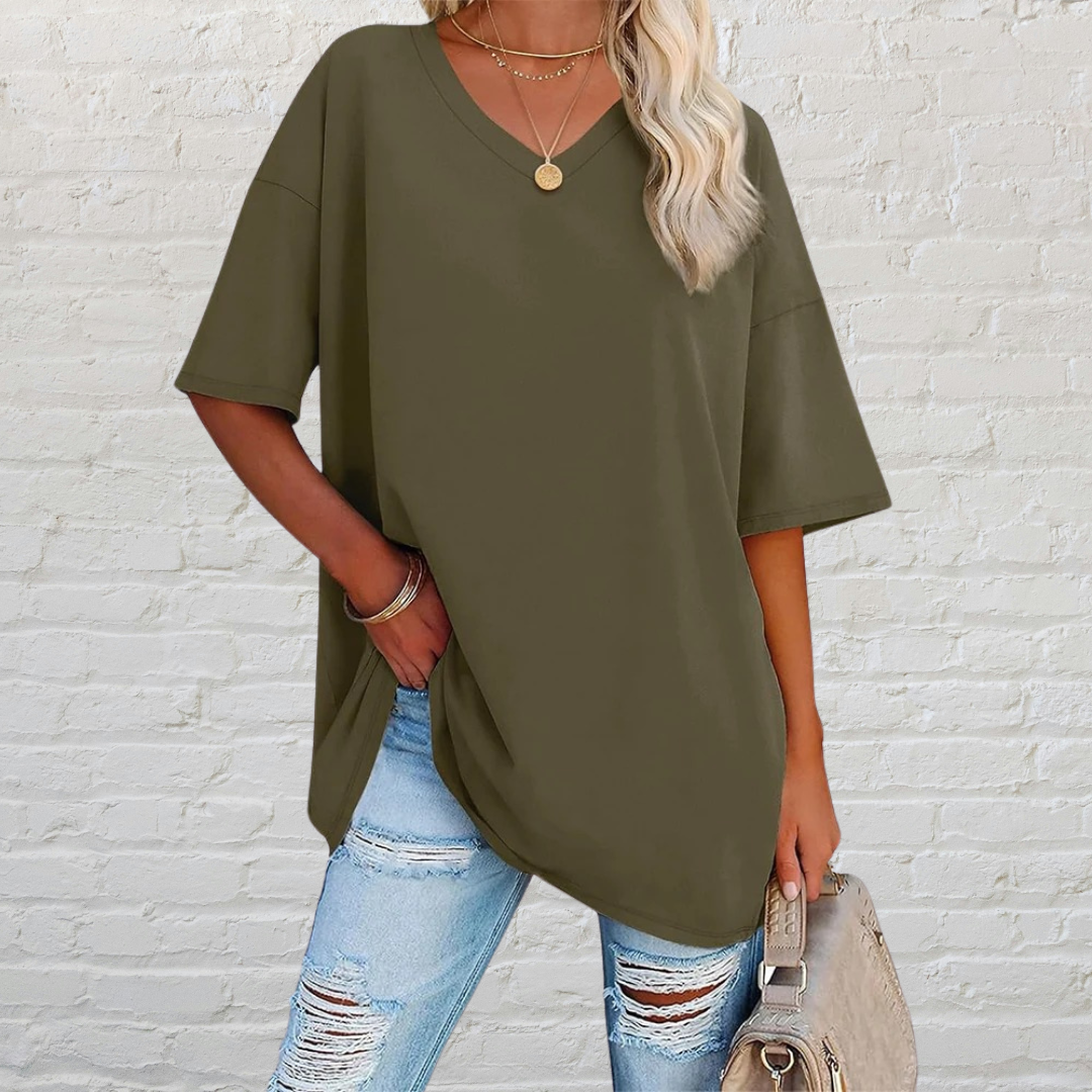 V-Neck Oversized T-Shirt Women – Casual Loose Fit Tee for Everyday Wear