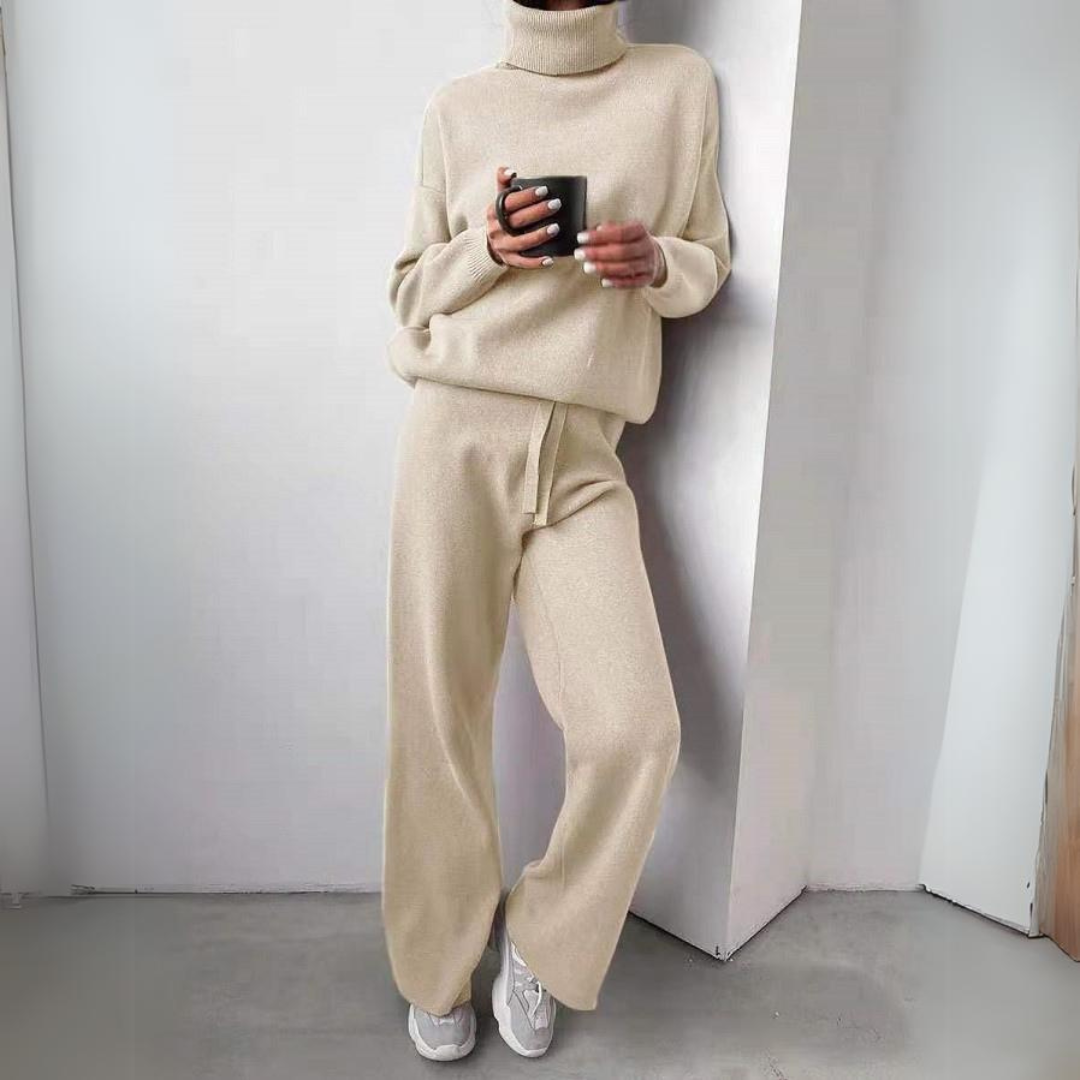 Women's Turtleneck Sweater Set – Cozy Long Pants Outfit for Fall