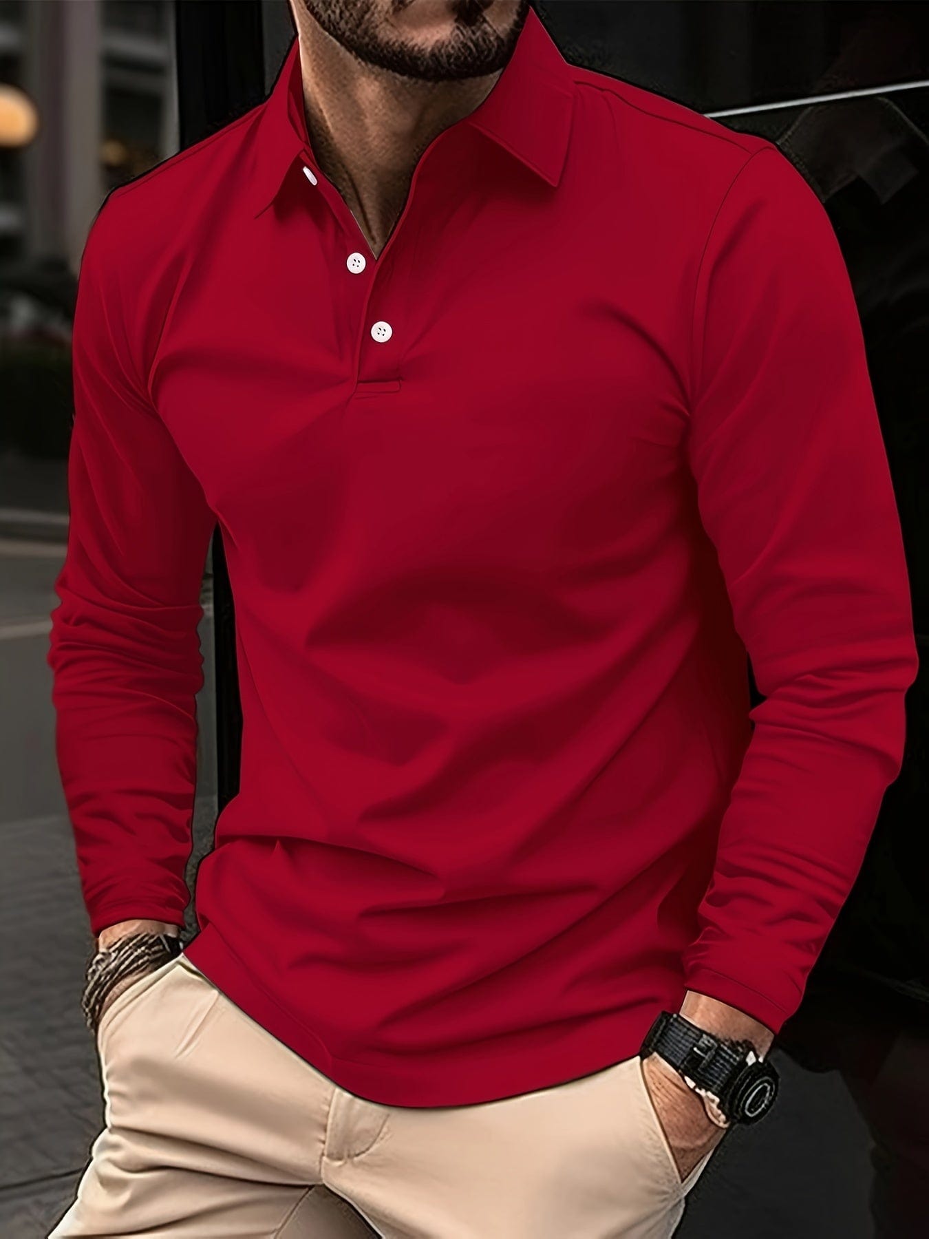 Men's Long Sleeve Polo Shirt – Stylish Casual Top for Work and Play