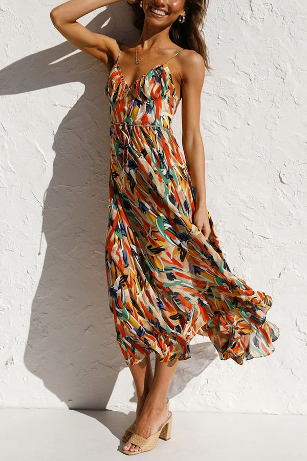 Colorful Midi Dress for Women – Elegant Casual Dress with Vibrant Print