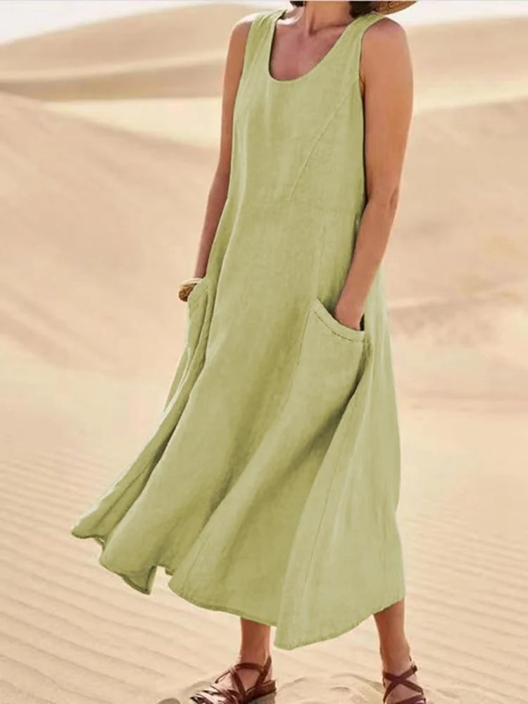 Women's Sleeveless Cotton Dress with Pockets – Casual Chic Summer Dress