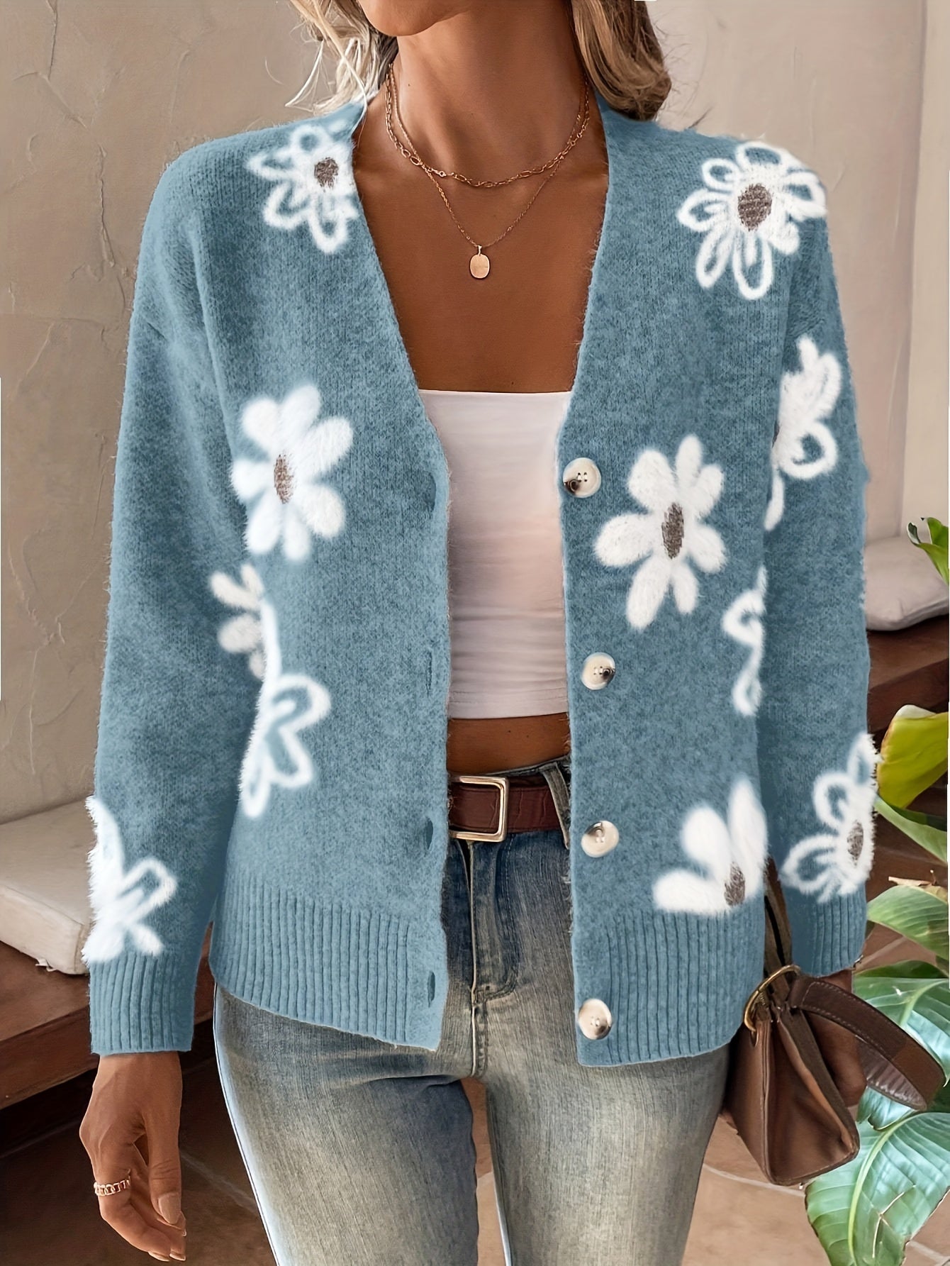 Cozy Pullover Sweater – Soft Knit Bloom Design for Women