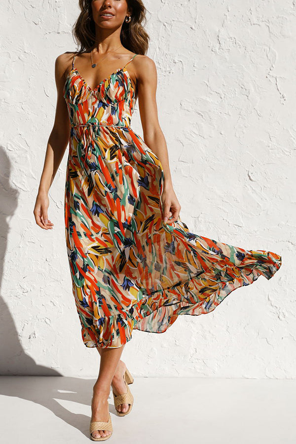 Colorful Midi Dress for Women – Elegant Casual Dress with Vibrant Print