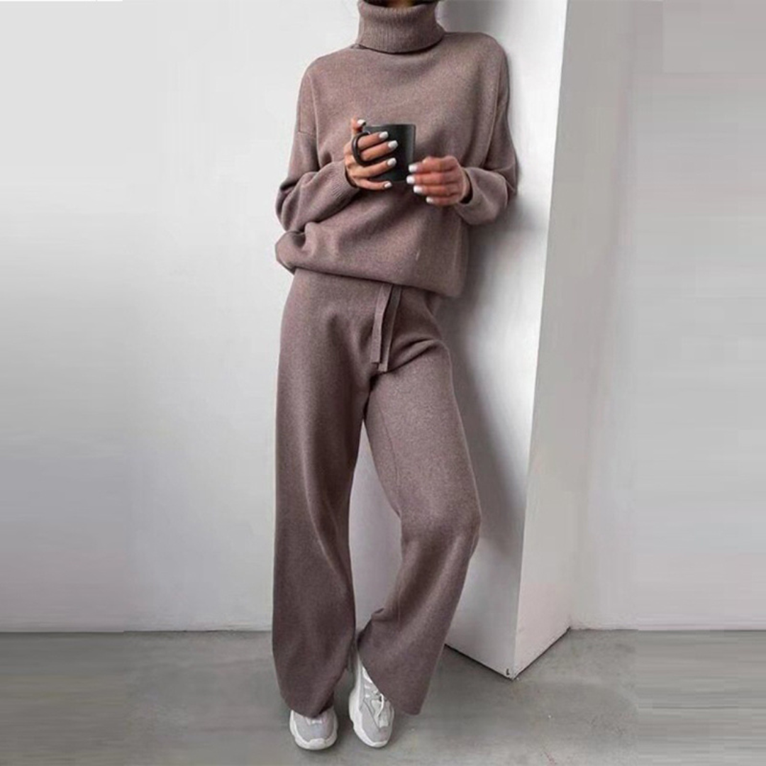 Women's Turtleneck Sweater Set – Cozy Long Pants Outfit for Fall