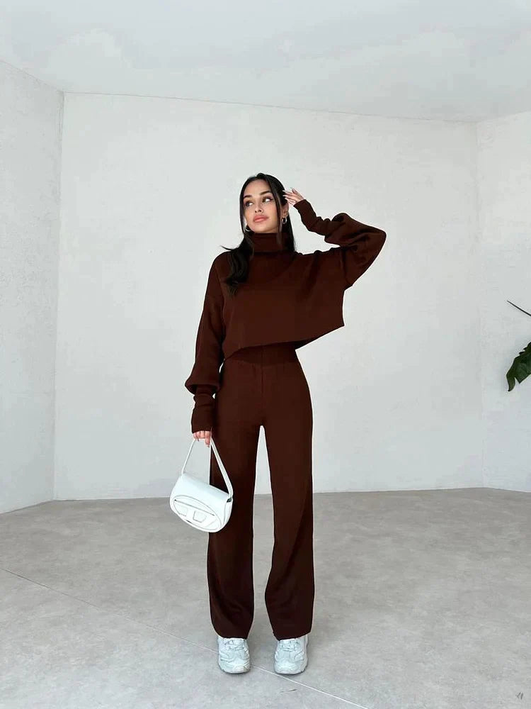 Knitted Turtleneck Jumpsuit – Women's Stylish Knitwear for Casual or Dressy Occasions