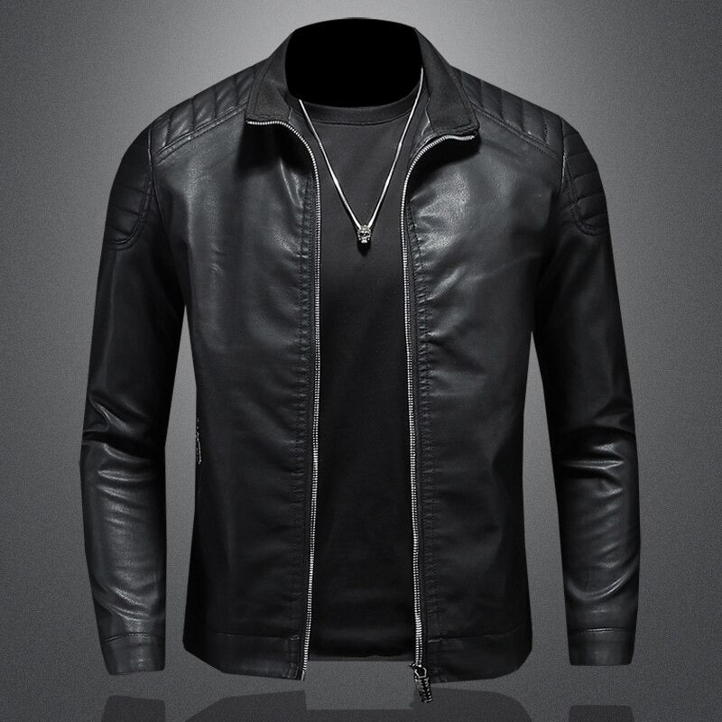 Leather Jacket Men – Stand-Up Collar Stylish Outerwear