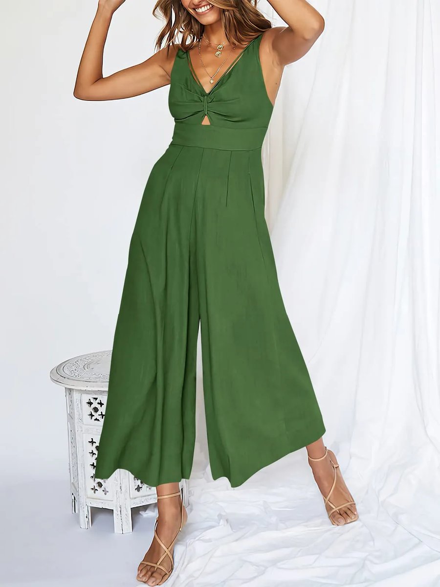 High-Waisted Jumpsuit – V-Neck Elegant Women's Outfit