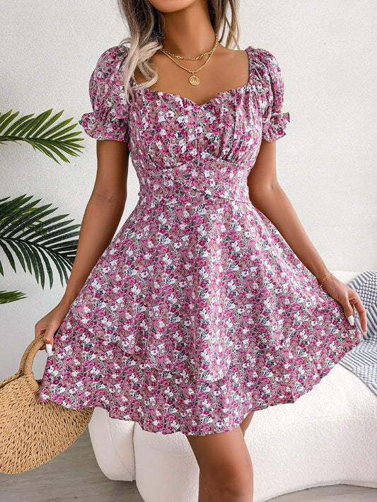 Cheerful Dress for Women – Elegant Summer A-Line Floral Midi