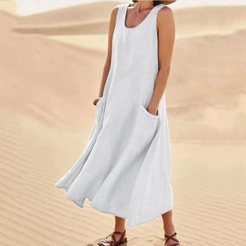 Women's Sleeveless Cotton Dress with Pockets – Casual Chic Summer Dress