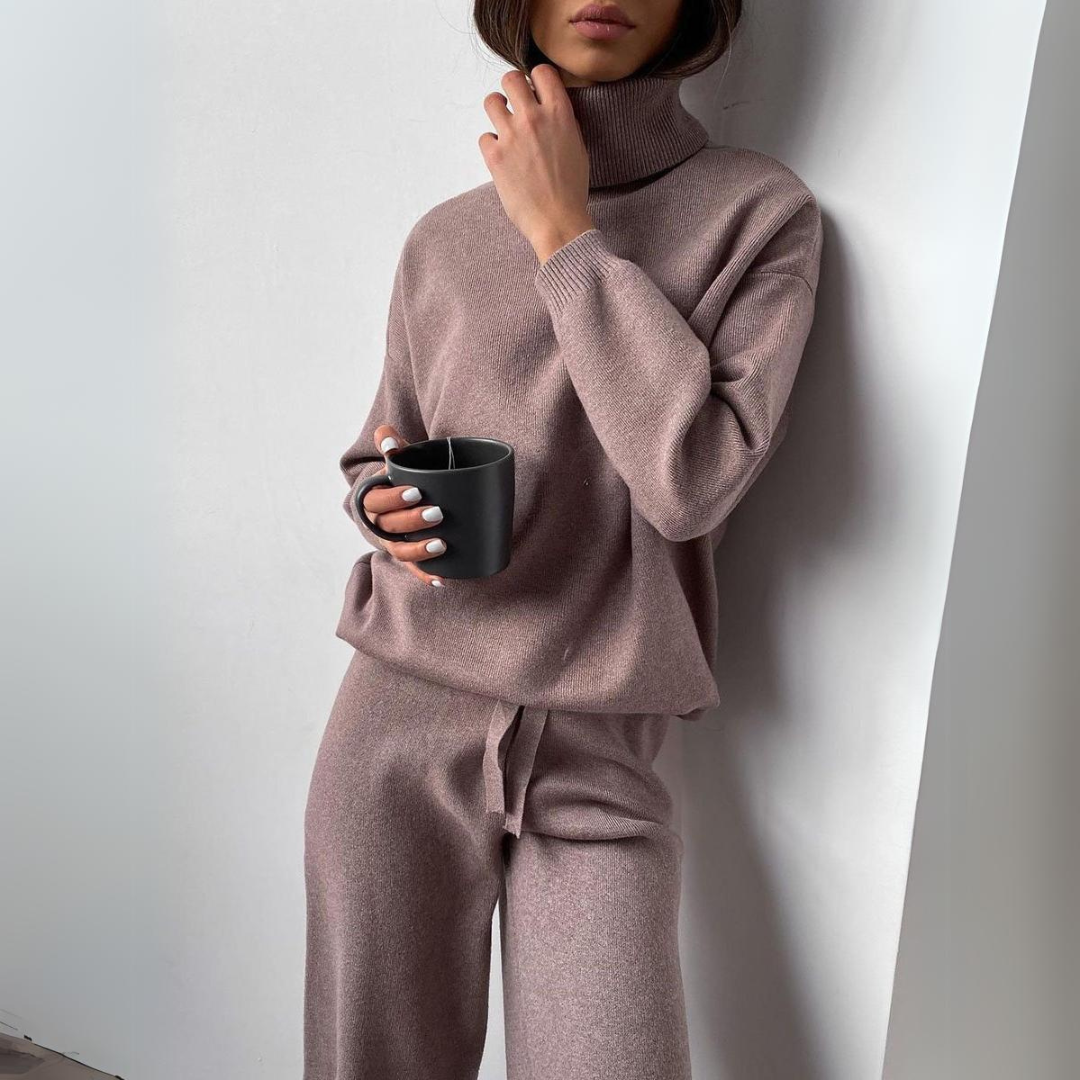 Women's Turtleneck Sweater Set – Cozy Long Pants Outfit for Fall