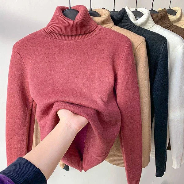 Turtleneck Fleece Sweater Women – Cozy Warm Pullover for Winter