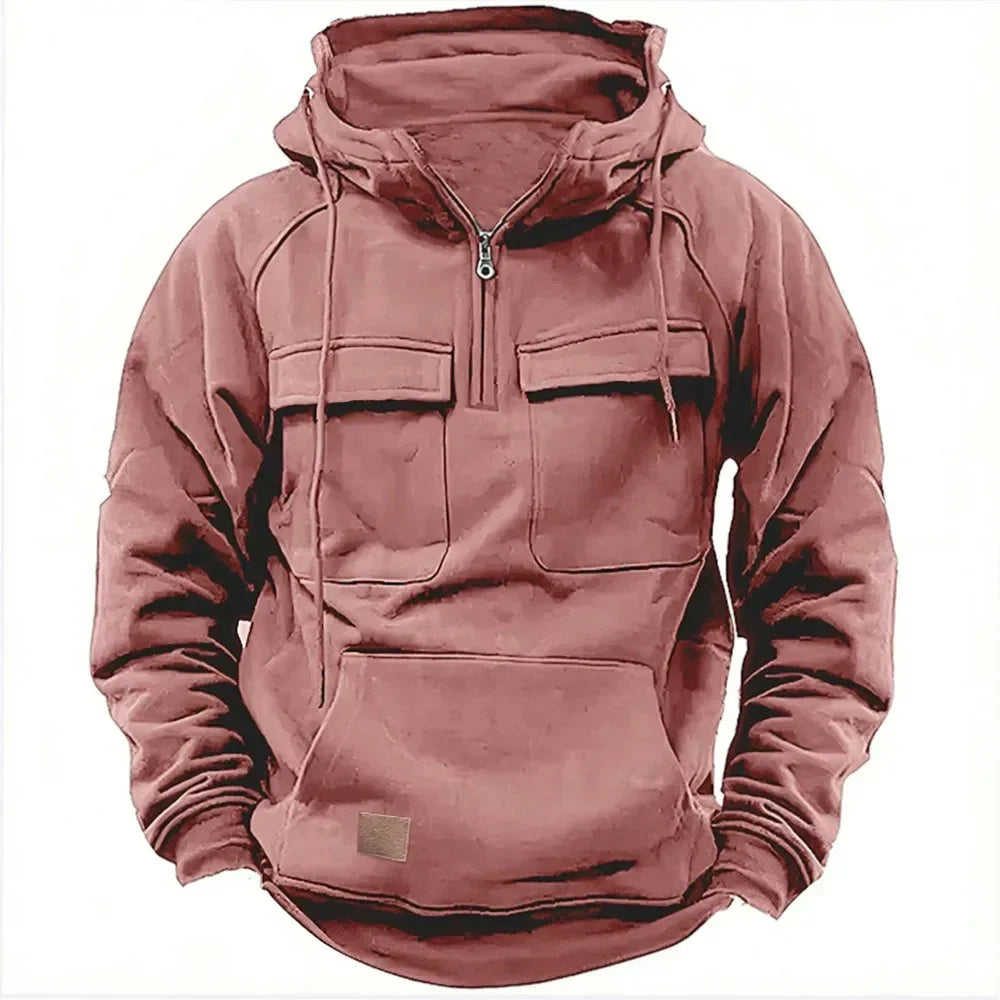 Hooded Sweatshirt with Half Zipper – Warm Casual Pullover for Men